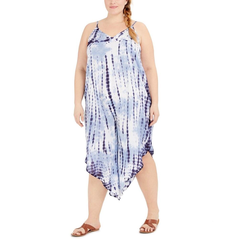 Raviya Plus Size 3X Blue Tie-Dye Jumpsuit Swim Cover-Up Women's Swimsuit New
